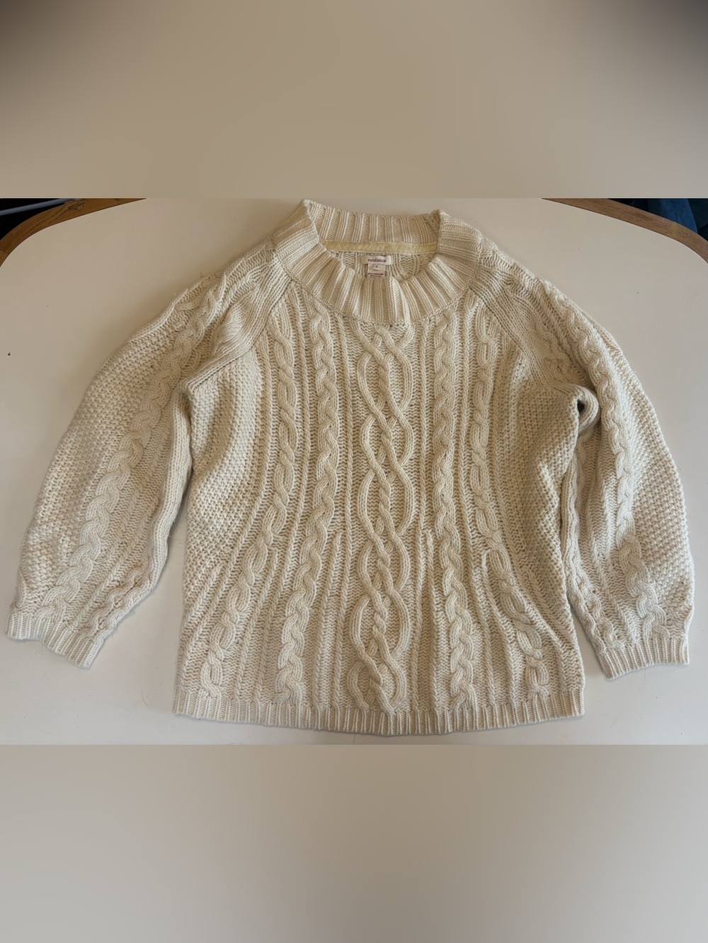 Sundance Sz M Ivory Chunky Wool Beautiful Cable Lambswool Pullover Sweater